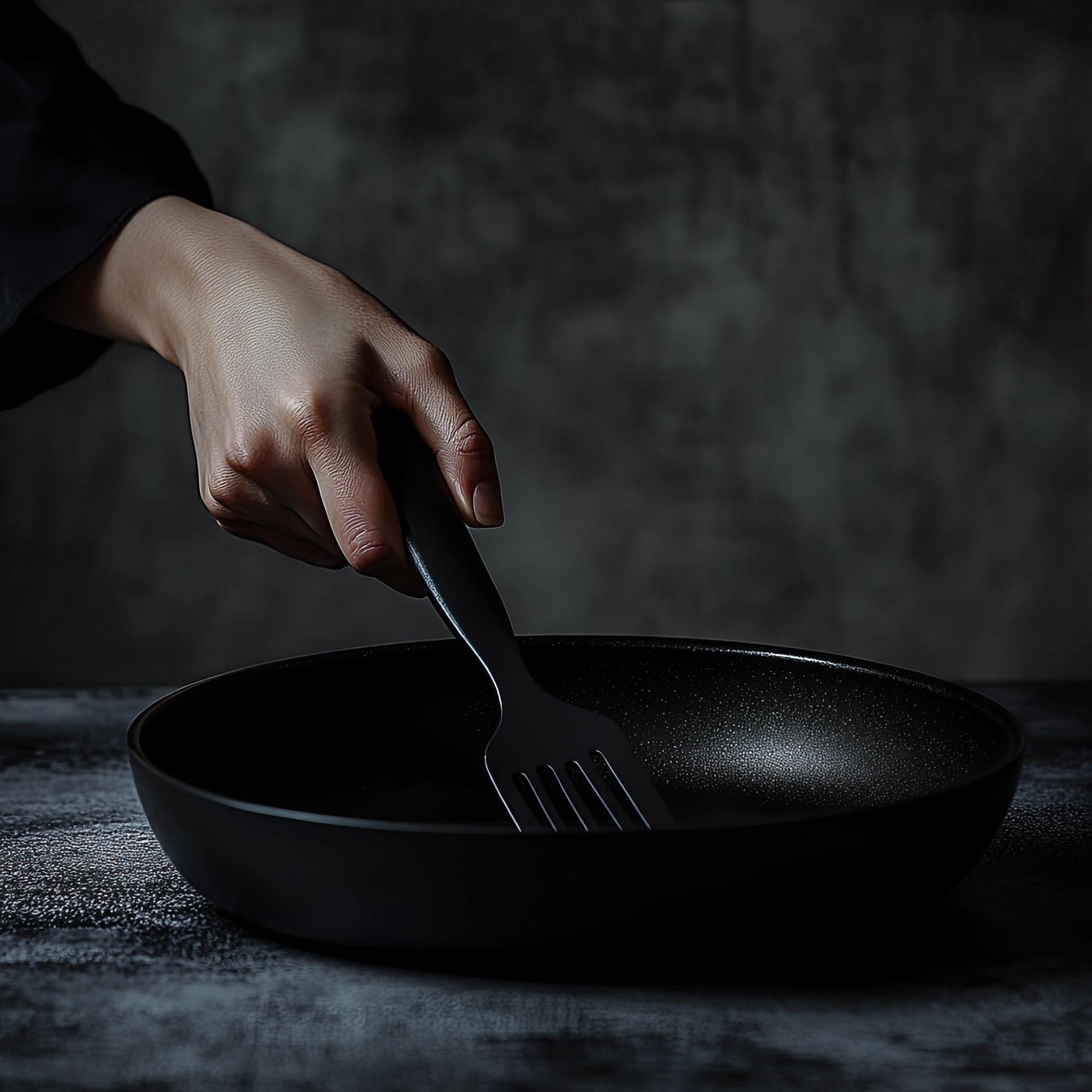 Chef plating a minimalist dish on a dark plate